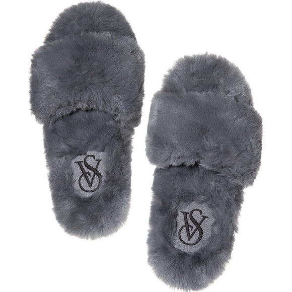 gray fuzzy slippers